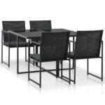 5 Piece Outdoor Dining Set with Cushions Poly Rattan Black