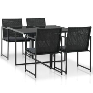 5 Piece Outdoor Dining Set with Cushions Poly Rattan Black