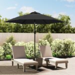 Outdoor Solar LED Parasol Sun Shade Umbrella with Crank Tilt Mechanism Anthracite