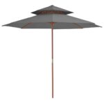 Elegant Double Canopy Garden Parasol UV Protection Air Vent Wooden Pulley System