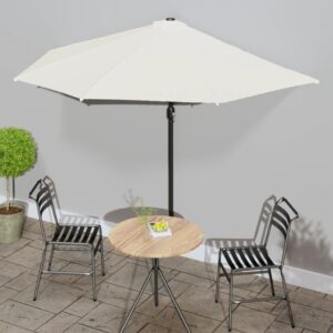 Elegant Half Round Outdoor UV Protective Crank System Patio Parasol Sand Color