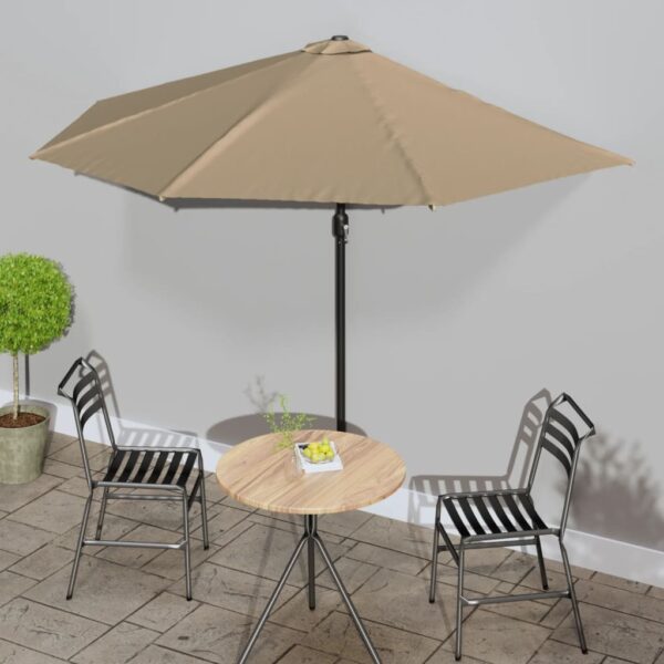 Elegant Half Round Outdoor Patio Umbrella Taupe UV Protective Crank System