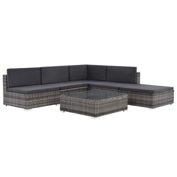 6 Piece Garden Lounge Set with Cushions Poly Rattan Grey