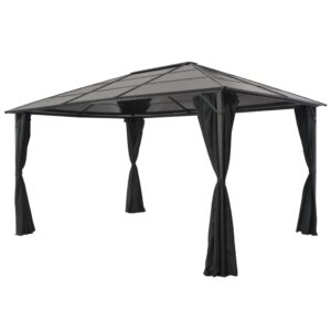 Gazebo with Curtain Aluminium 4x3x2.6 m Black