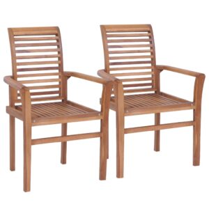 Elegant Solid Teak Wood Stacking Dining Chairs Set Outdoor Patio Garden Comfort