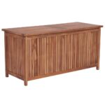 Solid Teak Wood Garden Storage Box Rustic Outdoor Indoor Bench with Water-Resistant Lining