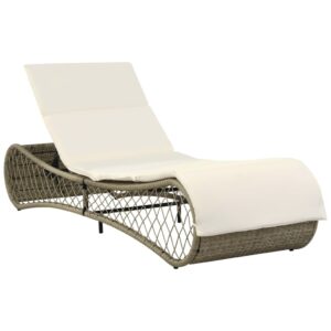 Sun Lounger with Cushion Poly Rattan Grey