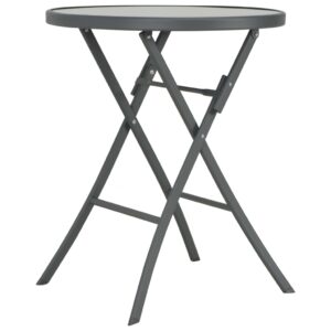 Folding Bistro Table Tempered Glass Top Weather Resistant Indoor Outdoor Grey