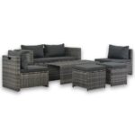 6 Piece Garden Lounge Set with Cushions Poly Rattan Grey