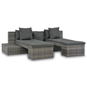 4 Piece Garden Lounge Set with Cushions Poly Rattan Grey