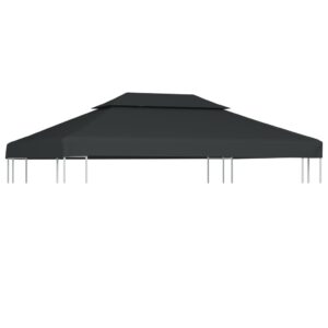 Water-Resistant Dual Tier Gazebo Canopy Top Anthracite Polyester Sunshade