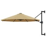 Outdoor Wall-Mounted Garden Umbrella Sunshade UV Protection Crank Tilt Taupe