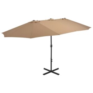 Extra Large Taupe Outdoor Parasol UV Protection Fade-Resistant with Crank System