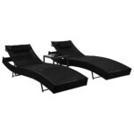 Outdoor Rattan Sun Lounger Set Adjustable Backrest Patio Garden Furniture Black