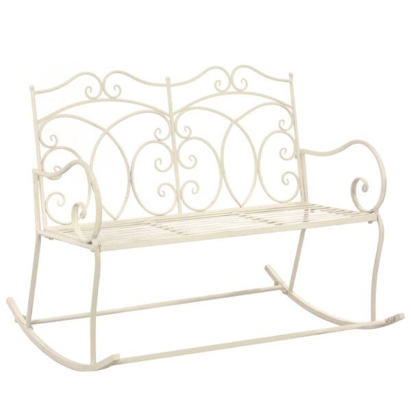 Antique White Wrought Iron Garden Bench Outdoor Patio Porch Seating Decorative