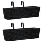 Chic Black Water Hyacinth Outdoor Garden Planter Set with Inner Pots Patio Decor