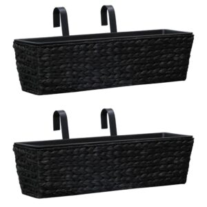 Chic Black Water Hyacinth Outdoor Garden Planter Set with Inner Pots Patio Decor