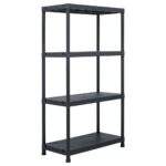 Versatile Black Plastic Storage Shelf Rack Organizer for Home & Garage