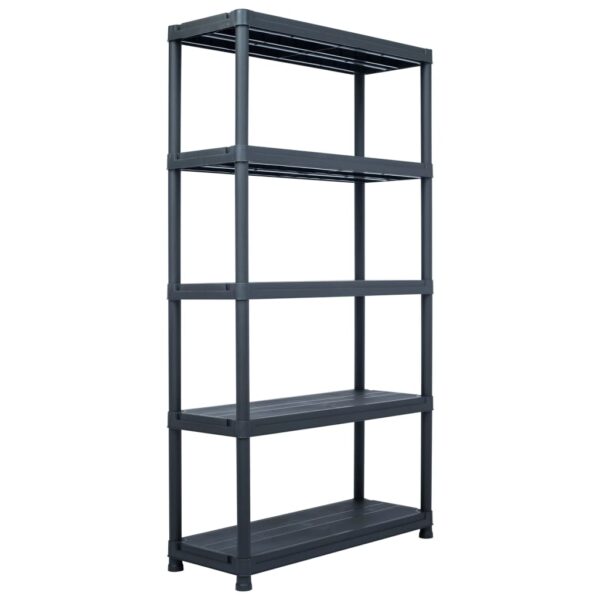 Versatile Black Plastic Storage Shelf Rack Organizer for Home & Garage 5-Tier