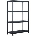 Versatile Black Plastic Storage Shelf Rack Organizer for Home & Garage