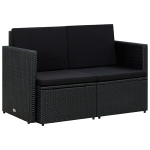 Outdoor Garden Patio Sofa 2-Seater Wicker Rattan Furniture with Cushions Black