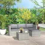 3 Piece Garden Lounge Set with Cushions Poly Rattan Grey