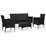 4 Piece Garden Lounge Set With Cushions Poly Rattan Black