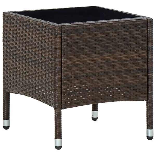 Outdoor Garden Patio Rattan Table Brown Glass Top Weather Resistant Easy Clean