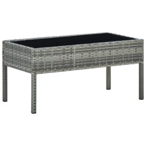 Outdoor Garden Patio Table Grey Poly Rattan with Glass Top Elegant Durable