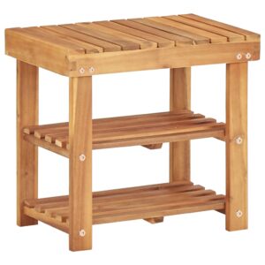 Solid Acacia Wood Shoe Rack Bench Organizer with Slatted Shelves Natural Finish