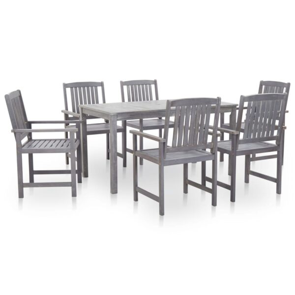 7 Piece Outdoor Dining Set Grey Wash Solid Acacia Wood