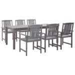 7 Piece Outdoor Dining Set Grey Solid Acacia Wood