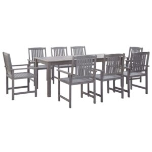 9 Piece Outdoor Dining Set Grey Solid Acacia Wood