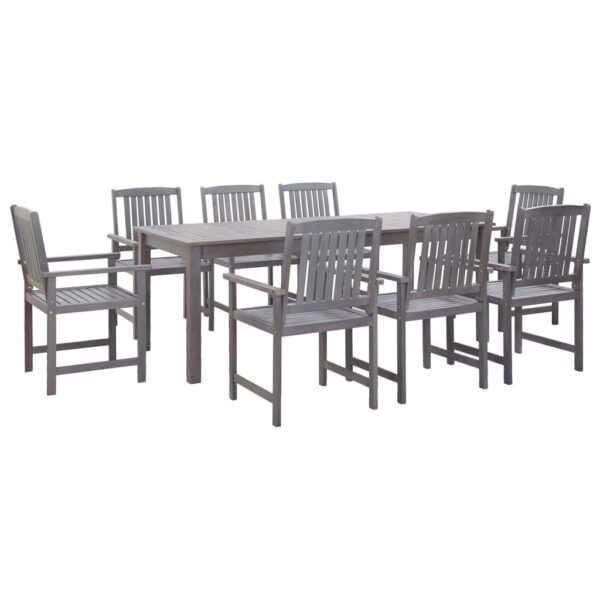 9 Piece Outdoor Dining Set Grey Solid Acacia Wood