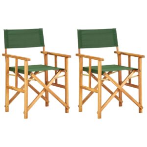 Folding Director's Chairs Set of Two Solid Wood Portable Outdoor Seating Green