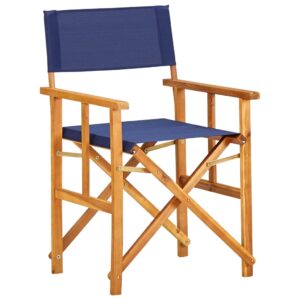 Solid Acacia Wood Director's Chair Blue Foldable Outdoor Comfort Seating Patio