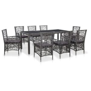 9 Piece Outdoor Dining Set Poly Rattan Grey