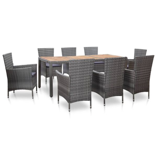 9 Piece Outdoor Dining Set with Cushions Poly Rattan Grey