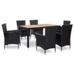 7 Piece Outdoor Dining Set with Cushions Poly Rattan Black