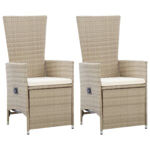 Reclining Garden Chairs 2 pcs with Cushions Poly Rattan Beige