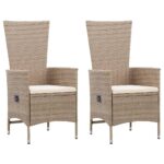 Outdoor Chairs 2 pcs with Cushions Poly Rattan Beige