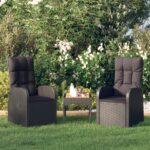 Outdoor Reclining Chairs Set of 2 with Cushions Patio Garden Furniture Black