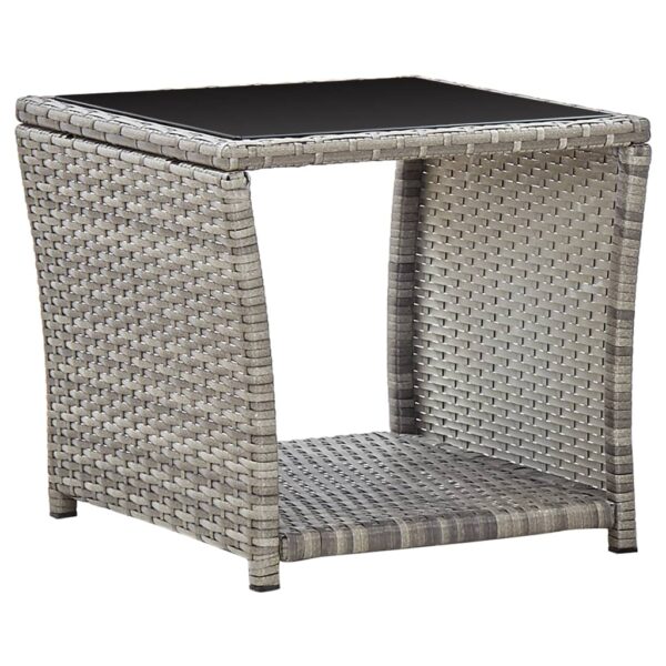 Elegant Grey Poly Rattan Outdoor Coffee Table with Glass Top and Shelf