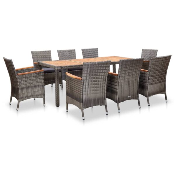 9 Piece Garden Dining Set with Cushions Poly Rattan Grey