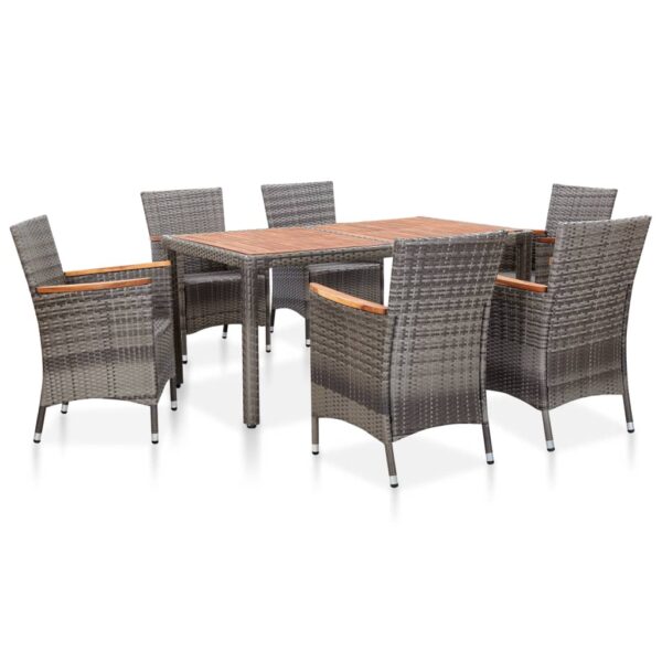 7 Piece Garden Dining Set with Cushions Poly Rattan Grey