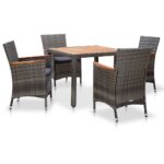 5 Piece Garden Dining Set with Cushions Poly Rattan Grey