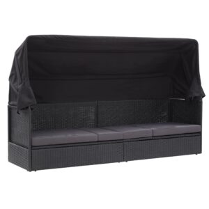 Outdoor Sofa Bed with Canopy Poly Rattan Black