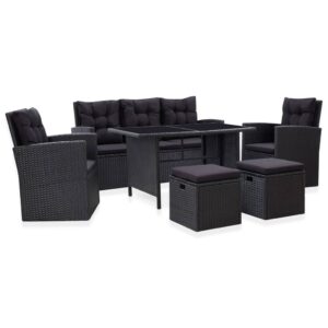 6 Piece Garden Lounge Set with Cushions Poly Rattan Black