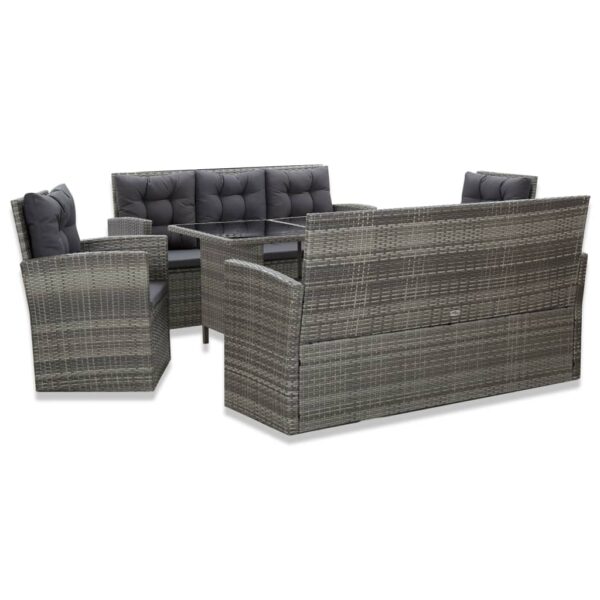 5 Piece Outdoor Dining Set with Cushions Poly Rattan Grey