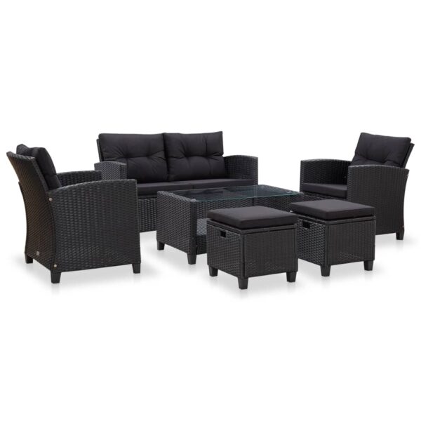 6 Piece Garden Sofa Set with Cushions Poly Rattan Black